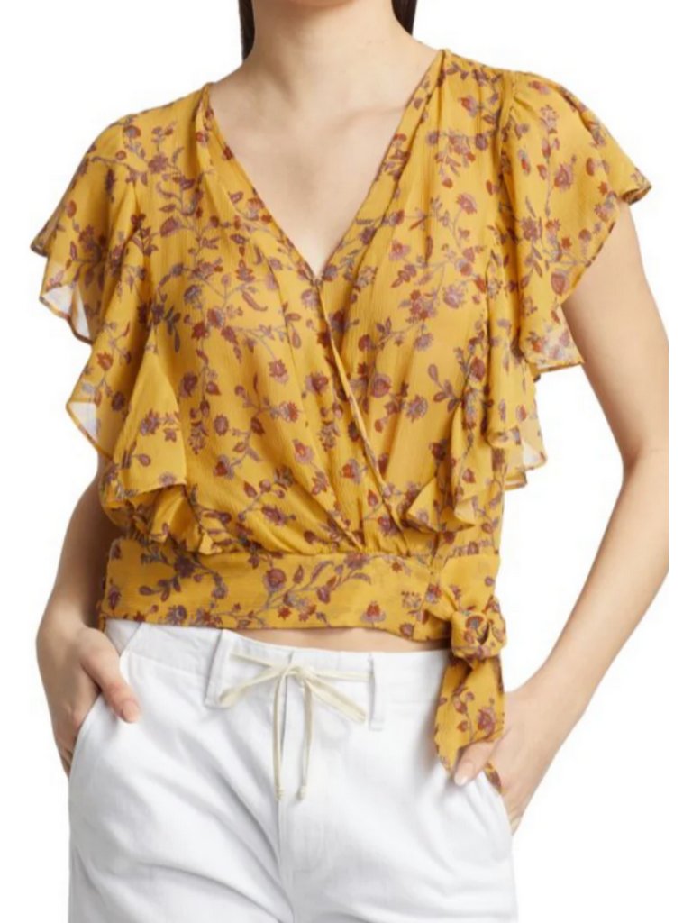 Paige Sz. M Nwt Tumeric Trista Flutter Sleeve Wrap Tie Silk Blouse